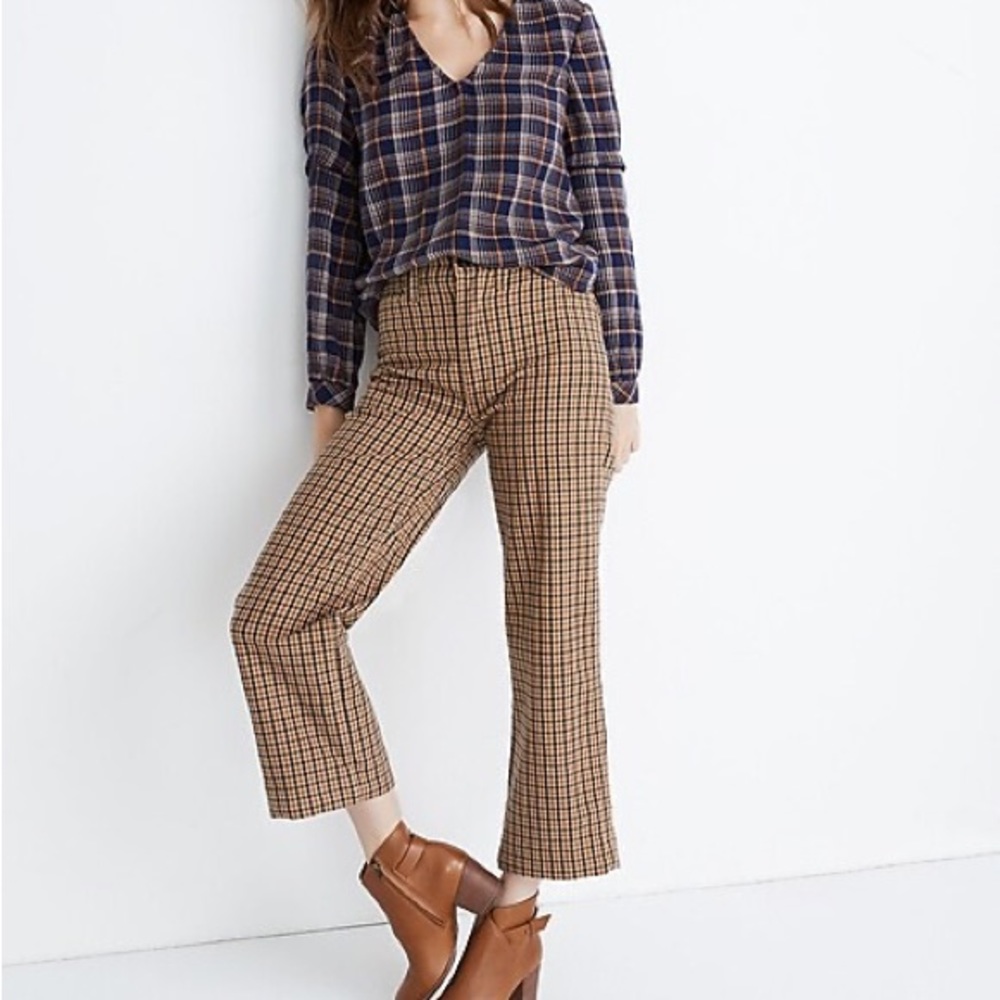 Madewell plaid v neck flannel ruffle top size small